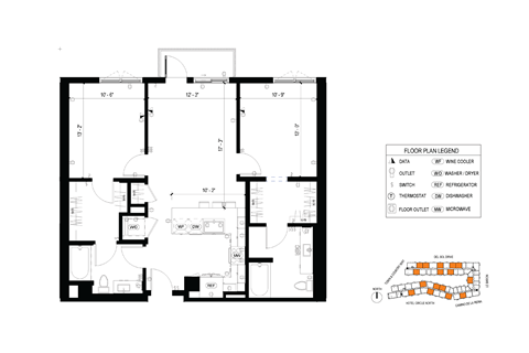 Floor plan for 2 beds, 2 baths, 1128 sqft